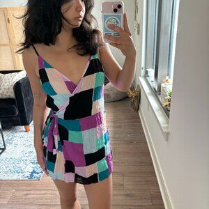 Red Carter colorblock romper dress NWT